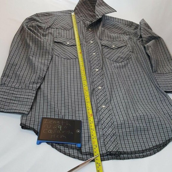 Wrangler Pearl Snap Blue Gray Plaid Long Sleeve We - Picture 8 of 10